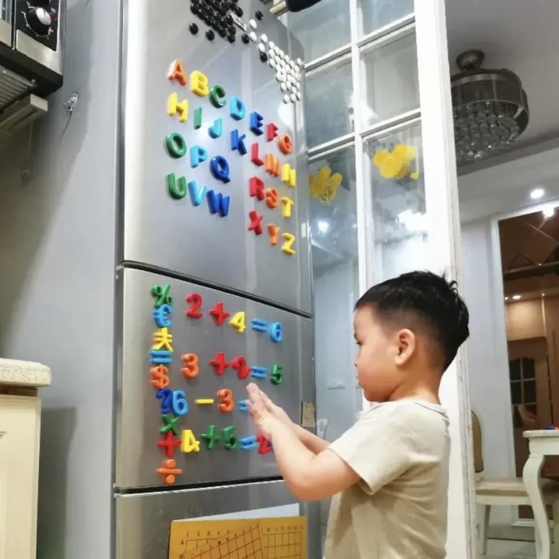 Children magnetic learning alphabet numbers geometric shapes plastic refrigerator stickers spelling counting educational toy