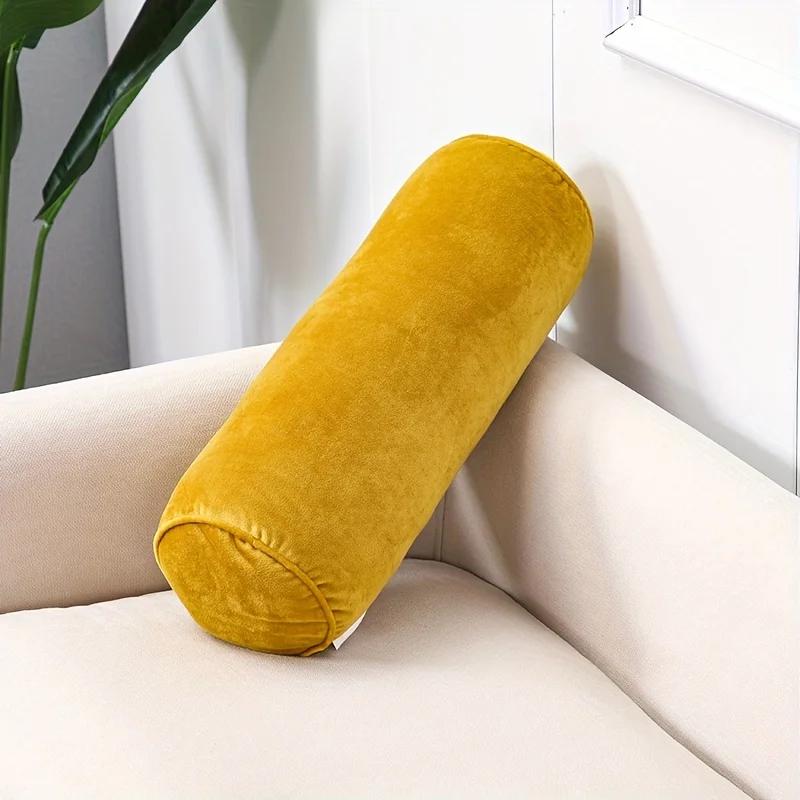 Multipurpose Velvet Cylindrical Pillow Classic Soft High Elastic Core Knit Fabric Solid Color Hand Wash Home Sofa Bedroom Decor
