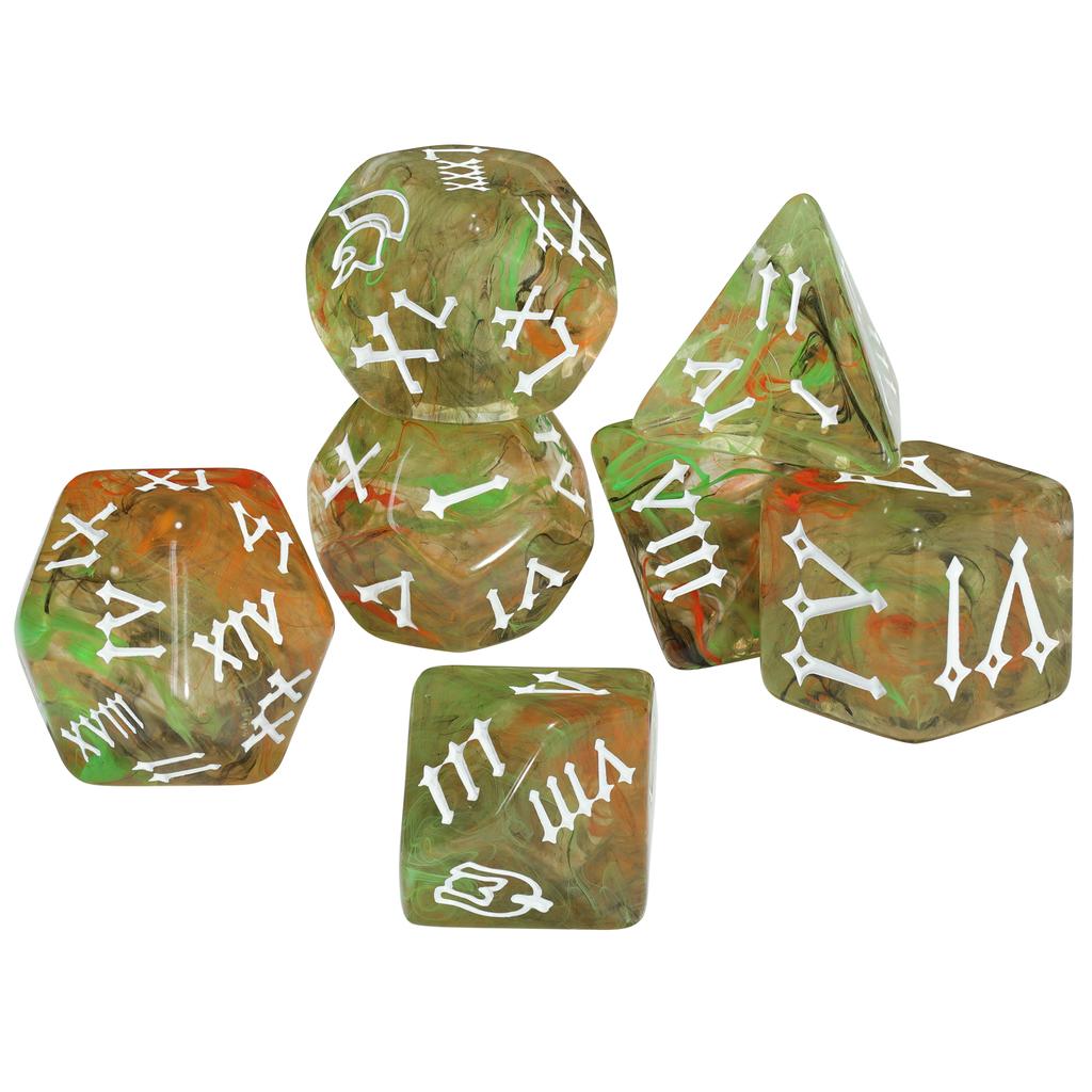 Roman Digital Dice 7pcs Polyhedral Dice Set for Table Game DND TPRG, as Gift and Collection