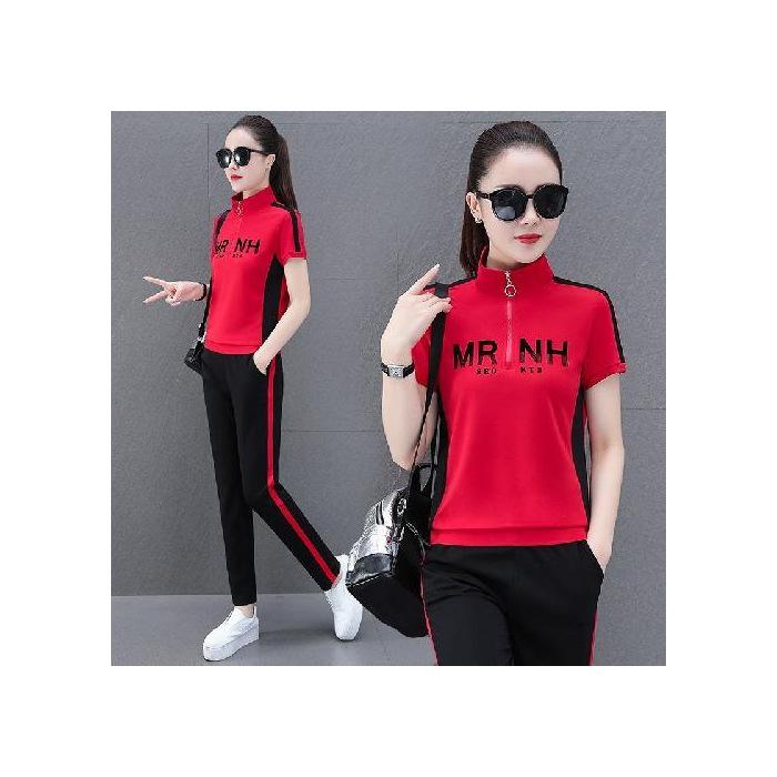 Fashion sports suit women's summer new Korean version of foreign style age-reducing running suit casual and thin two-piece trendy