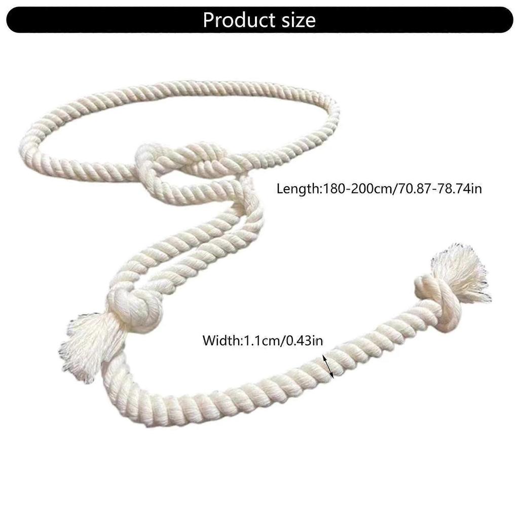 Cotton Linen Adjustable Belt Thick Rope Design Waist Girdle Retro Waistband for Jeans Outfits Casual Daily Wear Beige