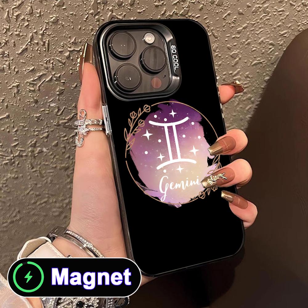 Zodiac Sign Gemini Phone Case for iPhone 17 16 15 14 13 12 11 Air Pro Max Plus Colorful Silver MagSafe Cover