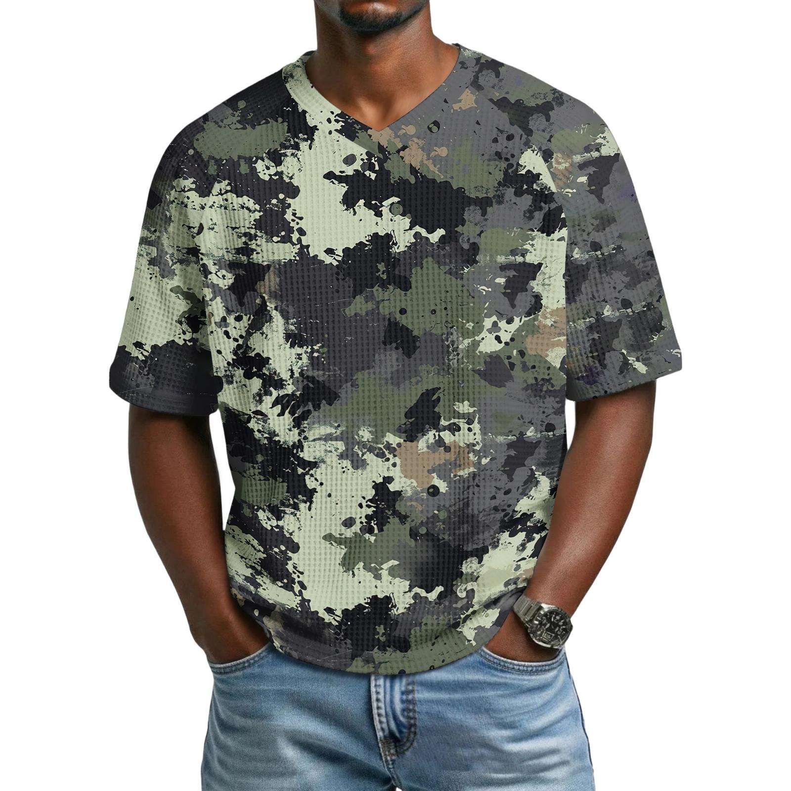 

Men s casual sporty camouflage pattern printed shirt - Men s breathable V-neck short-sleeved shirt XL світло-зелений колір