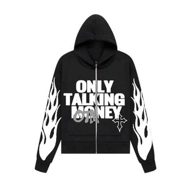 Autumn Flame 3D Letter Print Hooded Zipper Sweatshirt Jacket, Unisex
