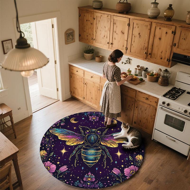 Colorful Winged Bee,Round Area Rug,Carpet Rug for Living Room Bedroom Sofa Playroom Decor,Non-slip Floor Mat