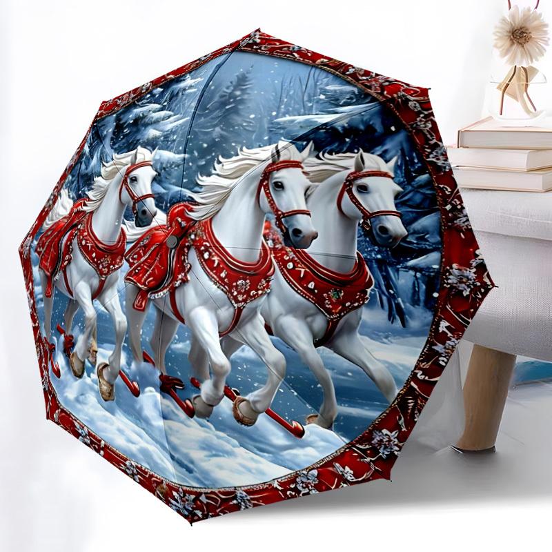 1pc Horse-Drawn Sleigh Automatic Folding Umbrella - 8-Rib Automatic Open/Close, Large Canopy Birthday Festival Gift yy251217140