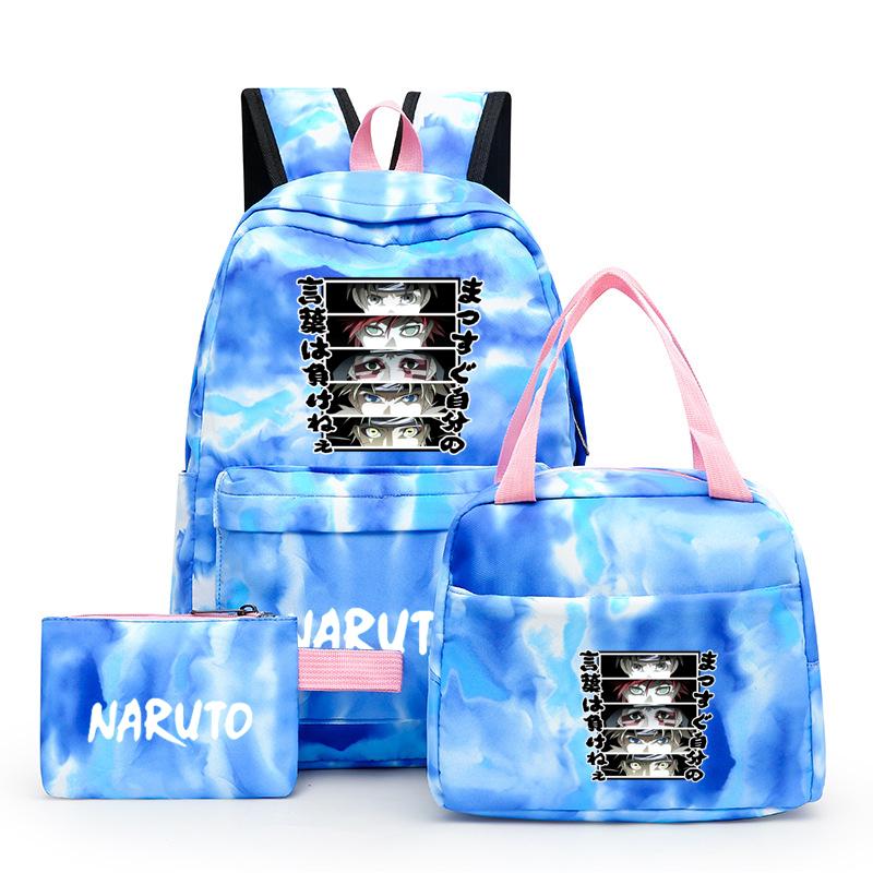 3Pcs/set Anime Naruto Canvas Backpack for Girl with Lunch Bag Pen Case Backpack Student Back To School Backpack Rucksack Mochila