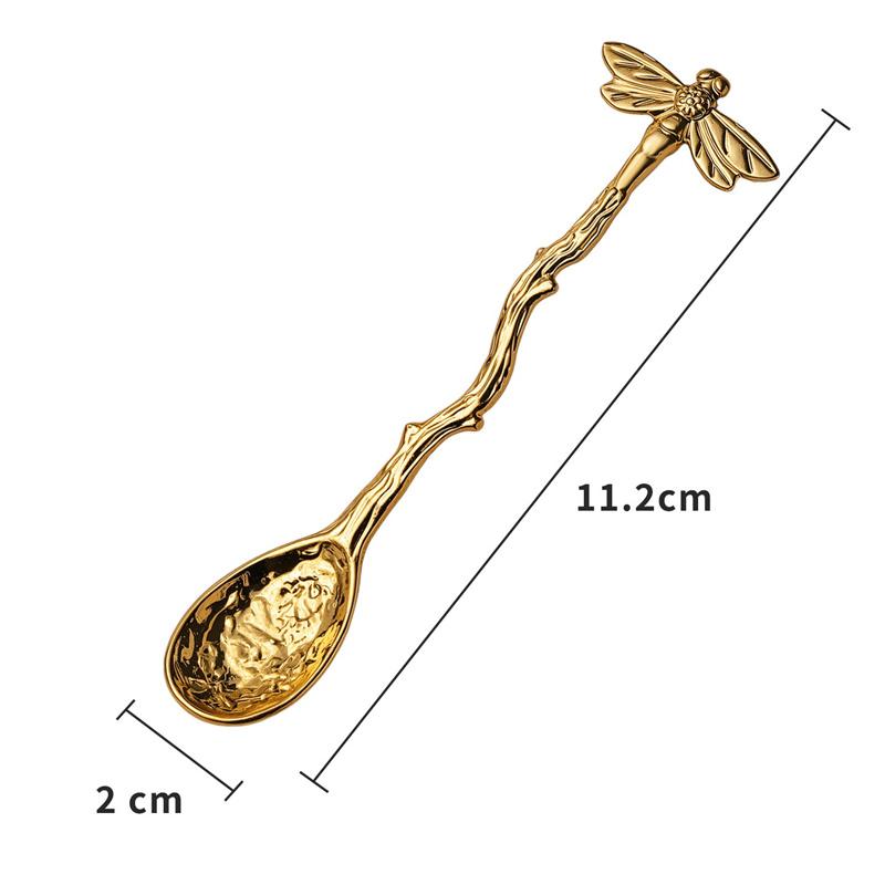 11CM Retro Metal Coffee Spoon Dragonfly Flower Bird Shape Ice Cream Cake Dessert Milk Mixing Spoon Teaspoon Kitchen Tableware