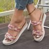 Women Wedge Heeled Slippers Summer 2025 Hemp Rope Chunky Platform Shoes Woman Plus Size Thick Bottom Ankle Strap Sandals