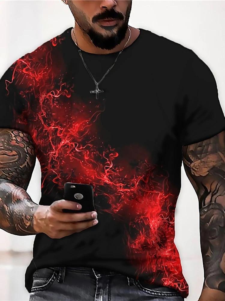 

3D Flame Print Men s T-Shirts Summer Fashion Street T-shirts Everyday Casual Short-sleeved Tops Men s Outdoor Sports T-shirt 6XL