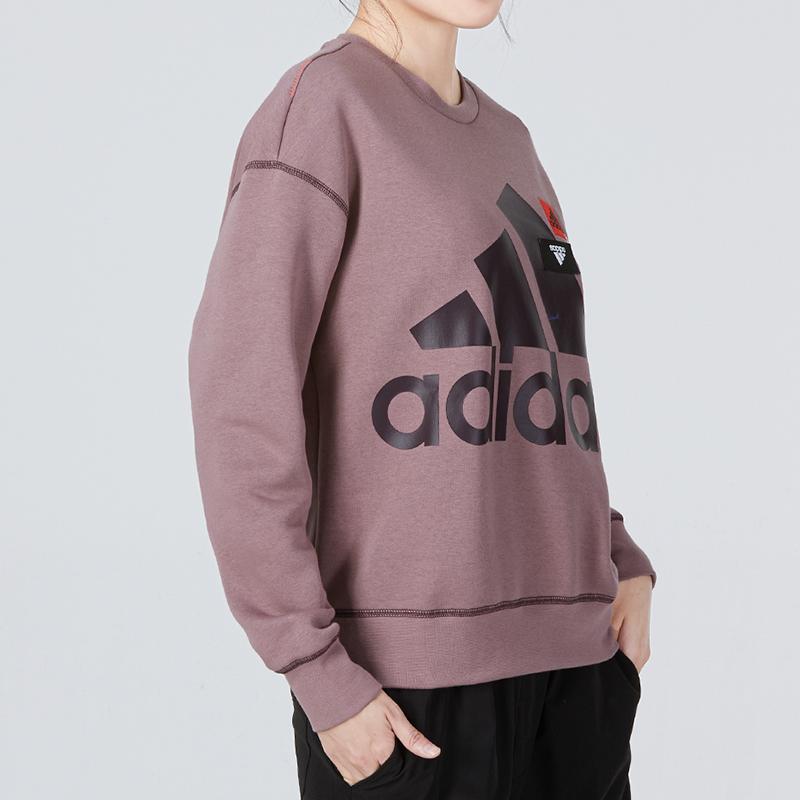 Adidas Large Logo Print Sports Casual Pullover Fleece Sweatshirt Women Sweatshirt Purple HM5301