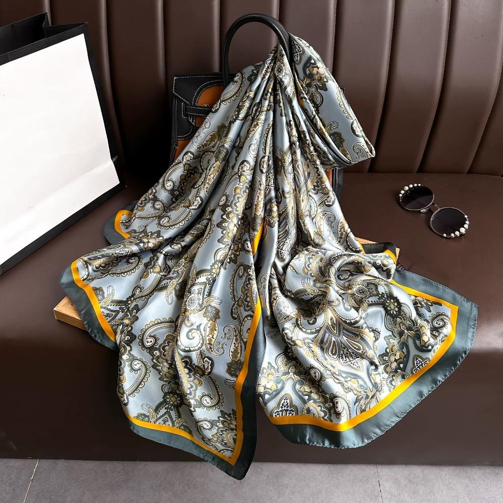 Flower Silk Scarf Shawls Sunscreen Beach Hijab Luxury Satin Neck Scarves  Ladies/Girls