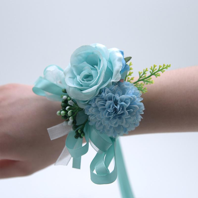 1PC Suit Corsage Pins Elegant Corsage Bracelet Wedding Non-Fading Silk Rose Bridesmaid Wrist Flower Groom Boutonnier