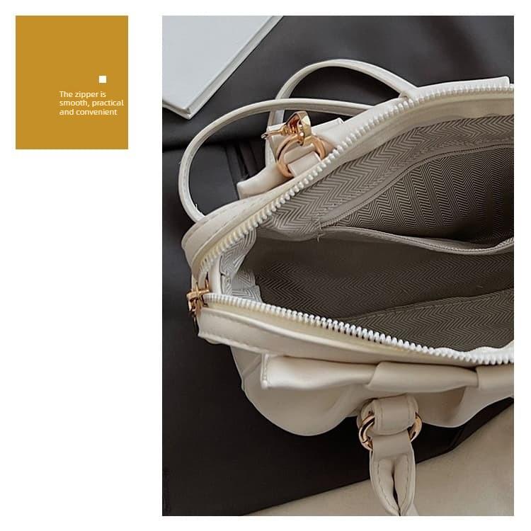 Folded Boston Bag Women's Soft Leather Handheld Shoulder Bag