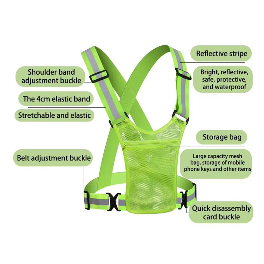 Hi Vis Reflective Safety Vest, Lightweight Adjustable Elastic Jacket with Reflective Strips, Enhances Night Visibility