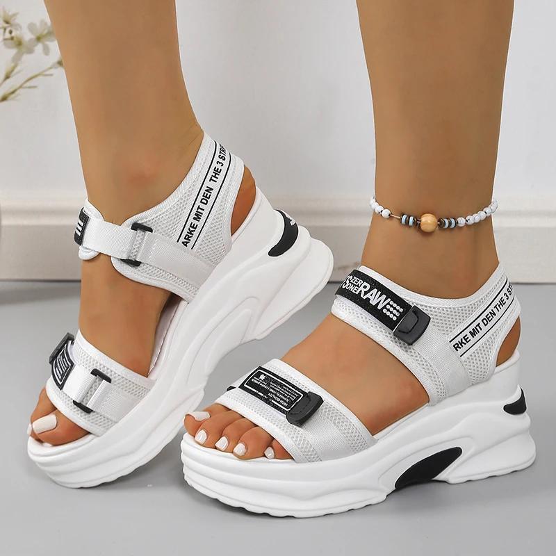 Fashion Chunky Platform Sports Sandals for Women Wedges Height Increasing Shoes Woman 2025 Summer Thick Bottom Hook Loop Sandalias Mujer