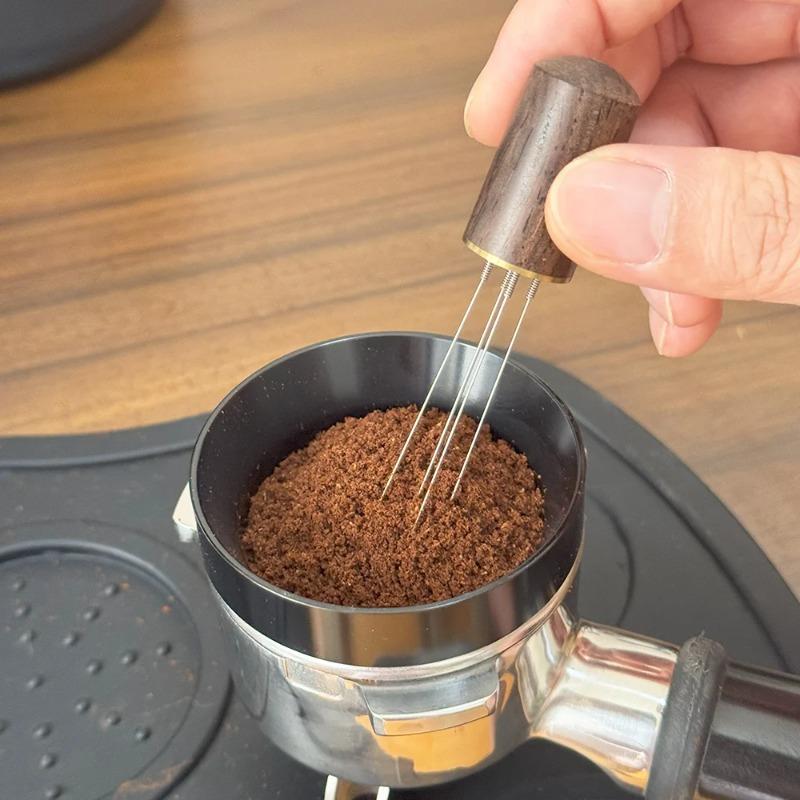 Coffee Distribution Needle with Wooden Base, 304 Stainless Steel Needle Type Powder Distributor, Coffee Stirring Tool