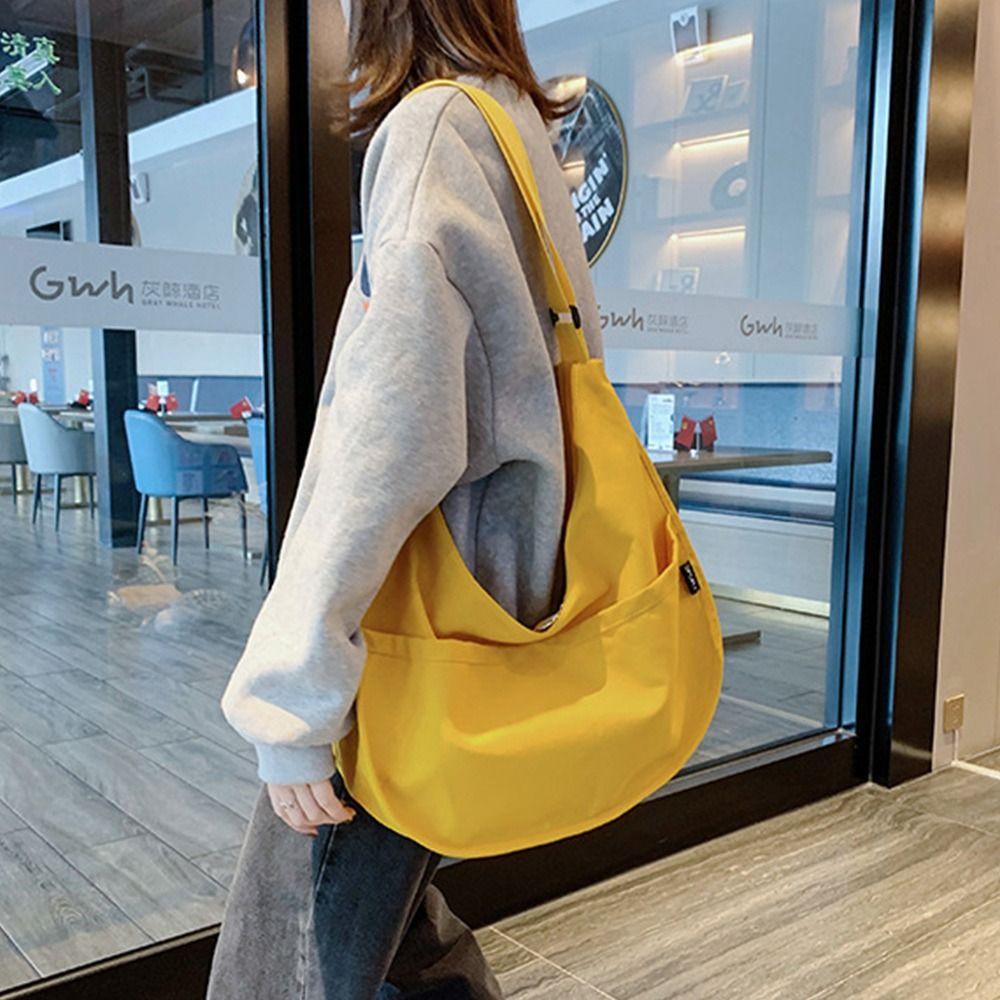 Faionable Canvas Women's Dumpling Bag Solid Color Large Capacity Crossbody Bags Shoulder Bag for Travel and Commuting