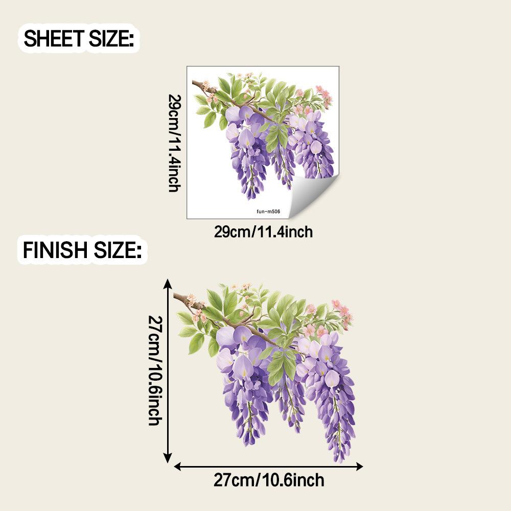 

Расписанные свежие цветы глицинии Декоративные наклейки на стену для ванной комнаты, туалета