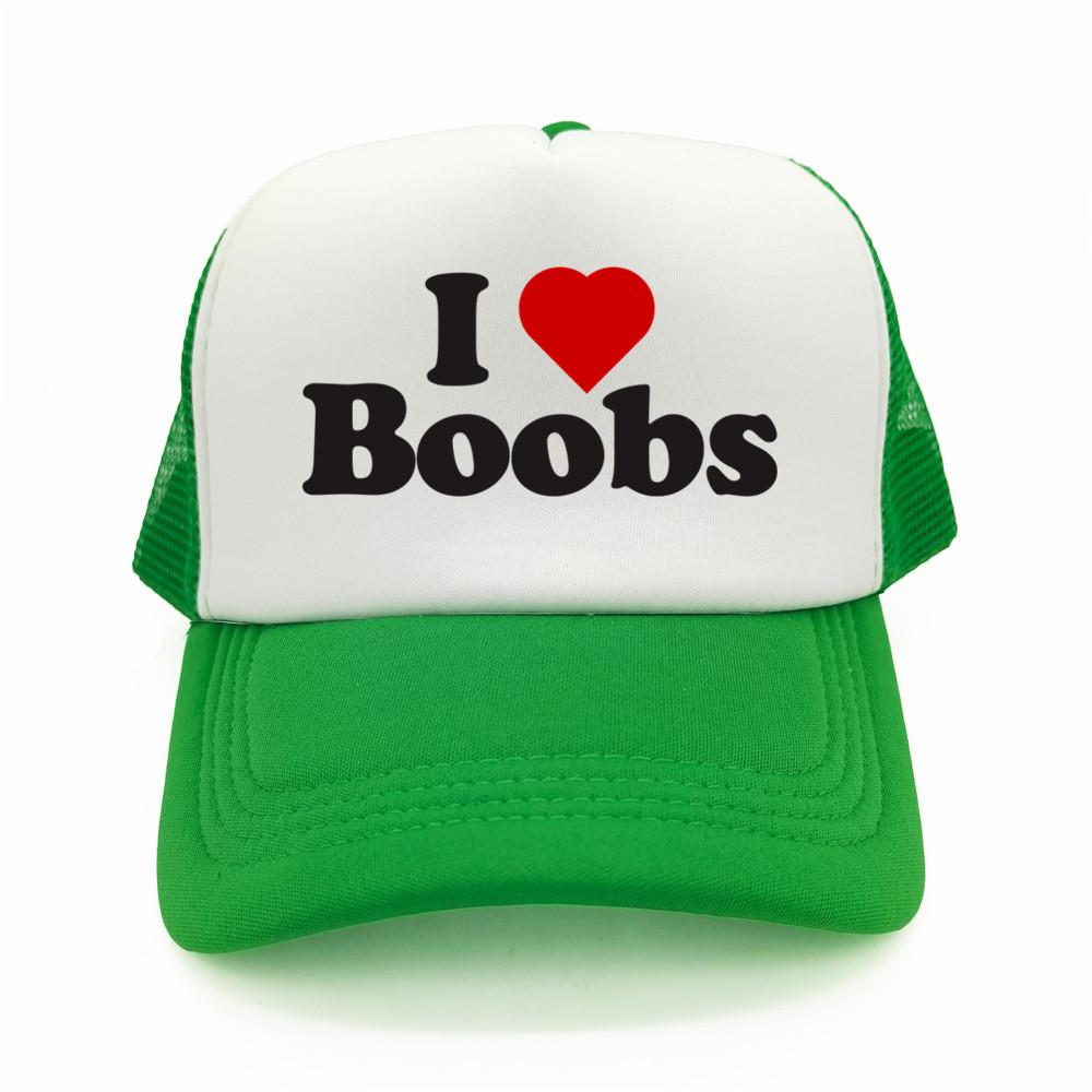 Funny I Love Heart Boobs Boobies Baseball Caps Summer Men Mesh Net Hat Joke Gifts Trucker Cap Outdoor Mesh Net Caps MZ079