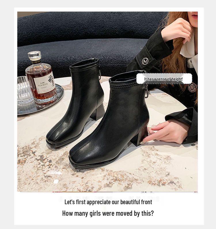 Bottines à talons carrés pour femmes - 2025 Peluche chaude française, Antidérapantes, Rehaussantes, Affinantes Style Martin pour Automne/Hiver