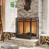 Spark guard protective grille for fireplace fire screen safety barrier 3 folding panels and door 120 x 79 cm