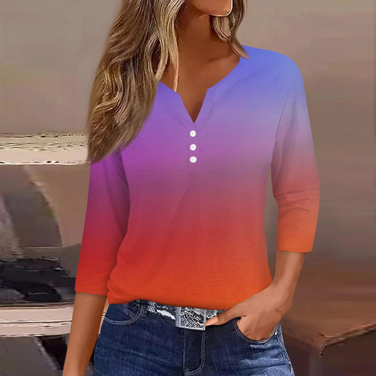 

Жен. Футболка Футболка С принтом Пуговицы Рукав 3/4Ежедневно Выходные Мода Классический Топ с v-образным вырезом Обычный XXL красный