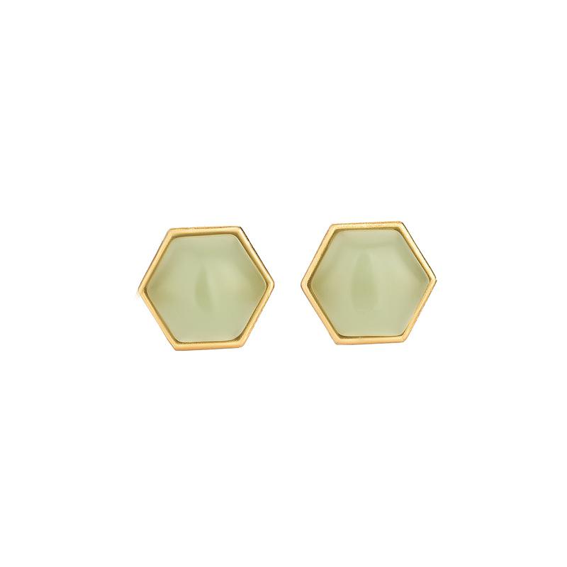 Gold-Inlaid Imitation Hetian Jade Celadon Earrings with Court Style Design for Hanfu Cheongsam Costumes