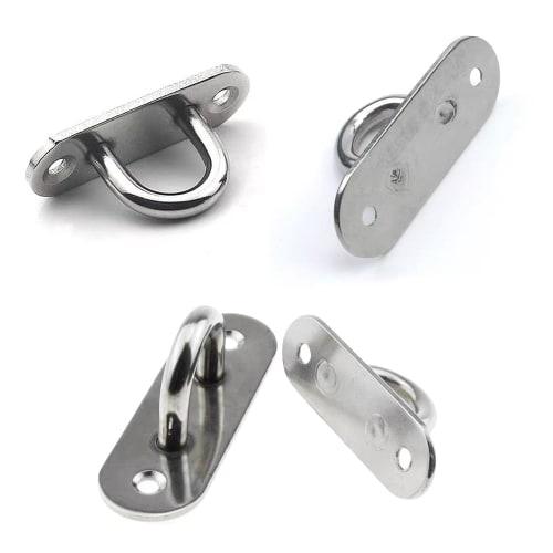 10-Piece Round and Rectangular Eyelet Screw Hook Eye Plate Set with 20 Screws, M5 Stainless Steel Ceiling Hooks, Fixed Hooks, 304 Stainless Steel, Sli