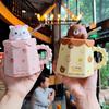Rabbit Mug Large Capacity with Lid Straw Creative Japanese Cup Cute Flower Drinking Cup Gift Box