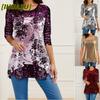 Blusas y camisas informales de manga larga con cuello redondo a la moda para mujer
