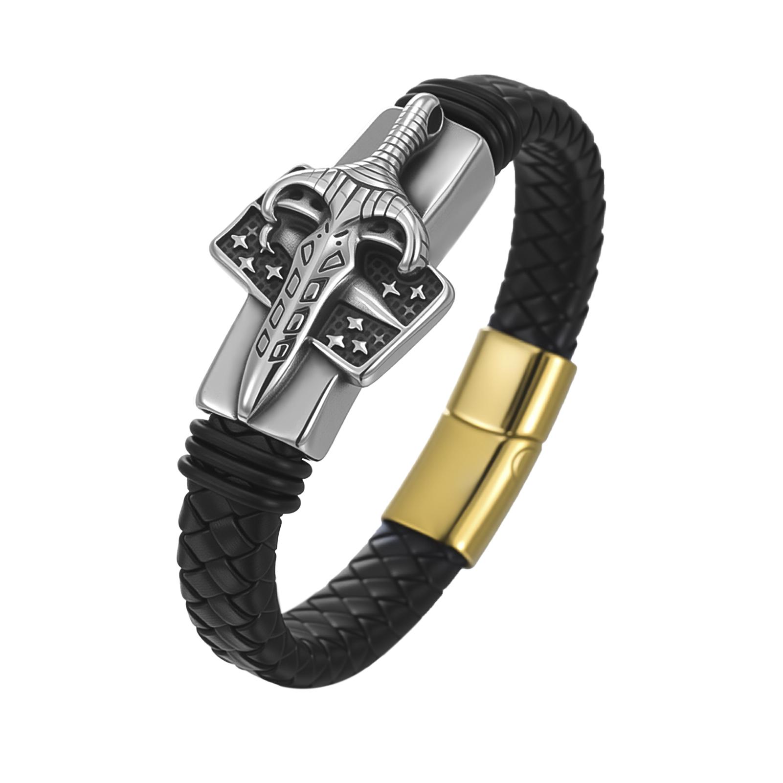 

LIKGREAT Viking Knight Sword Bracelet for Men Braided Leather Rope Wristband Medieval Norse Pagan Jewelry Gift Wholesale