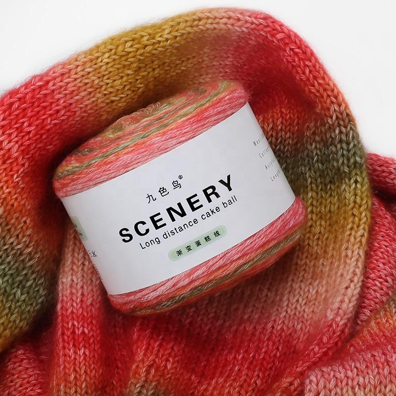 Section Dyed Rainbow Cake Color Gradient Hand-woven DIY Wool/Acrylic Blended Yarn for Clothing Scarf Hat