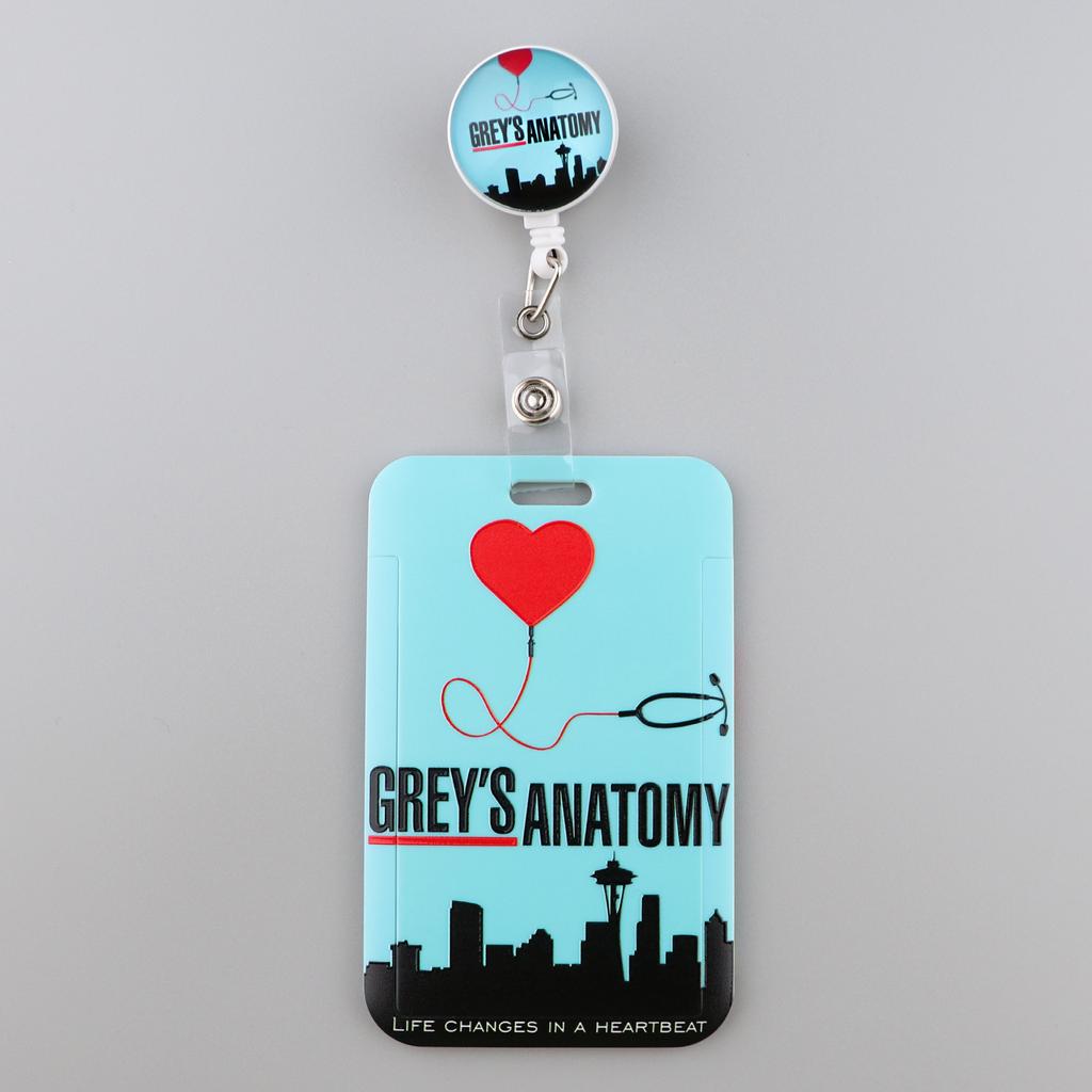 Grey's Anatomy Cartoon Retractable Badge Reel With Nurse ID Business Credit Card Work Card Pink Love Badge Holder Accessories