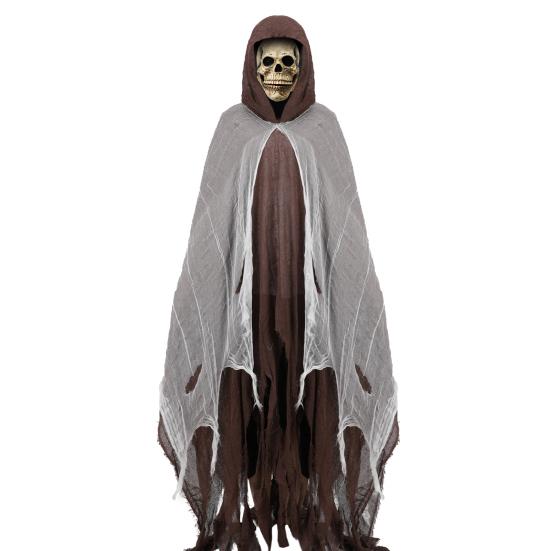 Halloween Grim Reaper Costume Black Hooded Cloak with Skull Masque Vintage Medieval Cape for Adult Cosplay Props