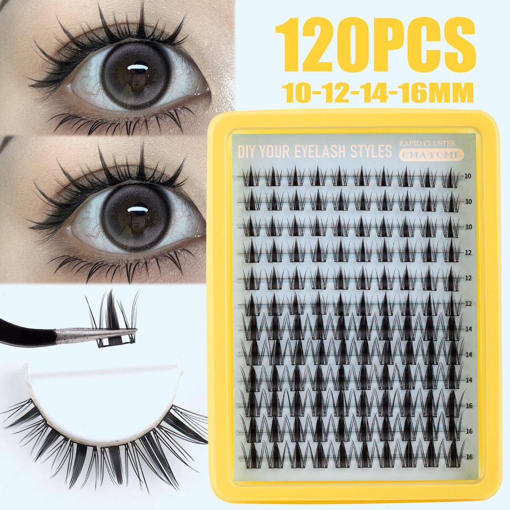 Natural C Curl Individual False Eyelashes: 120 Clusters, 10-16mm, DIY Dense Segmented Lashes