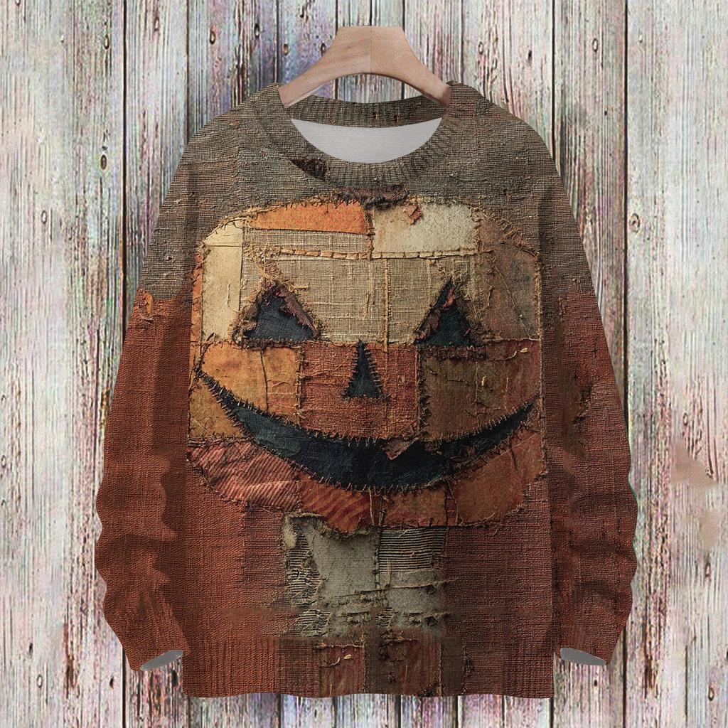 Ladies' Fashionable Casual Long Sleeved Christmas Printed Round Neck Knitted Yarn