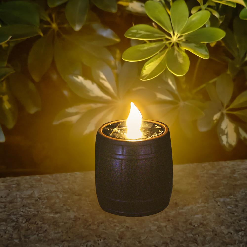 Solar Wine Barrel Candle Light Flameless Outdoor Garden Decoration Mini Waterproof Solar Candle Lamp Terrace Halloween Decor