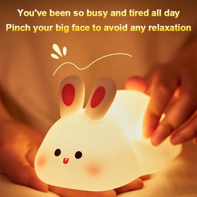 Rabbit Night Light Touch Sensor RGB LED Colorful USB Rechargeable Silicone Bunny Lamp for Children Toy Christmas Holiday Gift