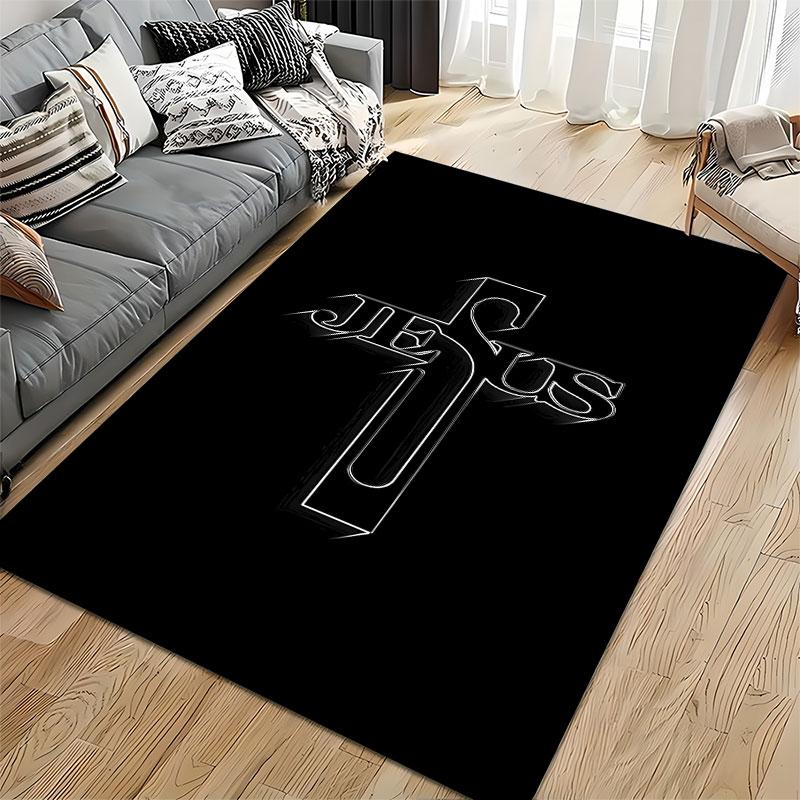 Jesus Cross Design on Black suitable as a non-slip mat for the living room or bedroom sofa