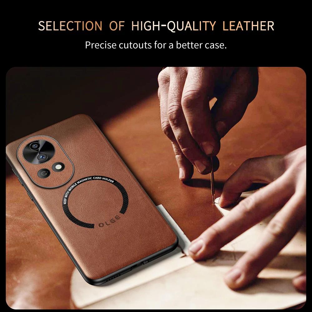 For Huawei Nova 12 12 Pro 12 Ultra Fine-Hole PU Cow Pattern Leather Outer Magnetic Ring Soft Edge Anti-Drop Phone Case