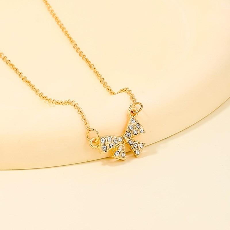 Fashionable Bow Necklace Bowknot Pendant Neckchain Adjustable Chain Choker Handmade Collarbone Chain Gifts for Women