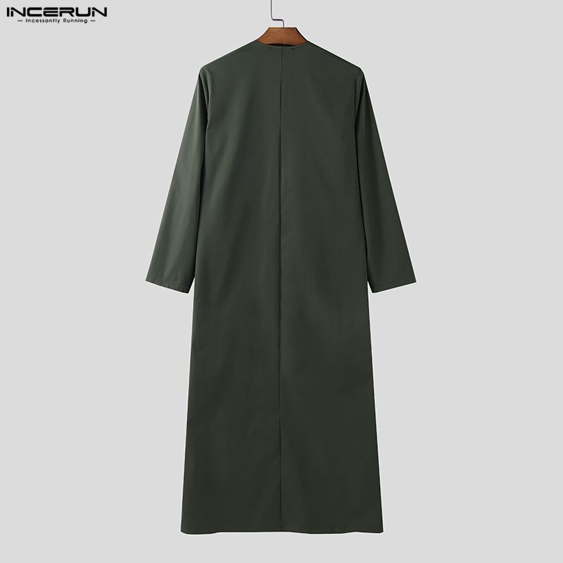 INCERUN Autumn Men V Neck Long Sleeve High Splits Casual Long T-shirts Tops