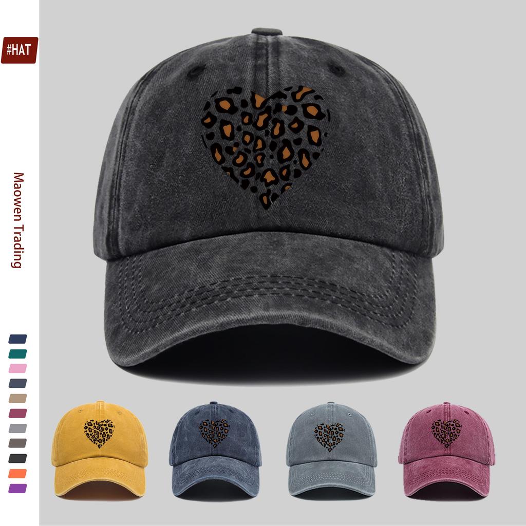 Pc Pcs Leopard Print Heart Trucker Cap for Men Women Adjustable Buckle Strap Lightweight Baseball Hat Suitable for Outdoo