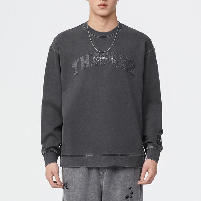 

380G Осенний американский ретро-свитер с круглым вырезом, мужской свободный большой размер, одежда с длинным рукавом, модный топ, мужская одежда 4XL