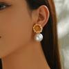 European and American Fashion Alloy Flower Stud Earrings French Retro Baroque Pearl Earrings Light Luxury High-end Earrings