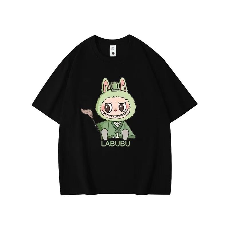Summer Round Neck Labubu Pattern Printed Top Fashionable Casual Pure Cotton Short Sleeved Women's T-shirts