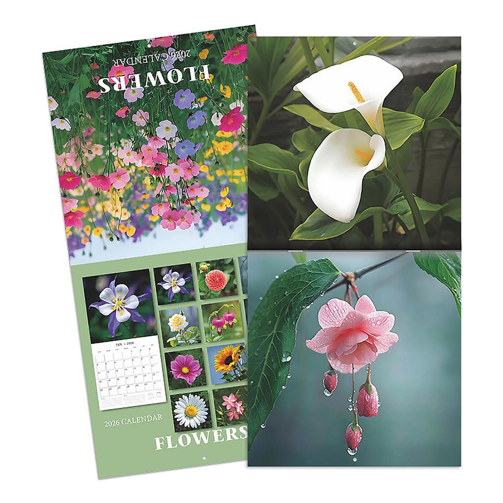 2026 Flowers Wall Calendar Floral Illustration Monthly Planner with Hand-Drawn Botanical Artwork for Home Office Use