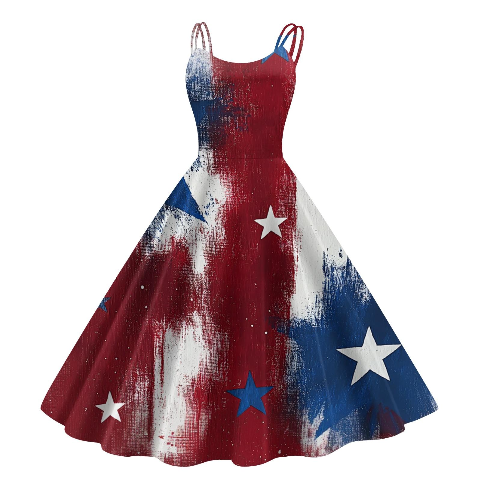 

Flag Dress for Women Sleeveless Midi Patriotic Dress for Women Summer Floral Print 4Th Of July Dresses for Women Casual Dress XL винний