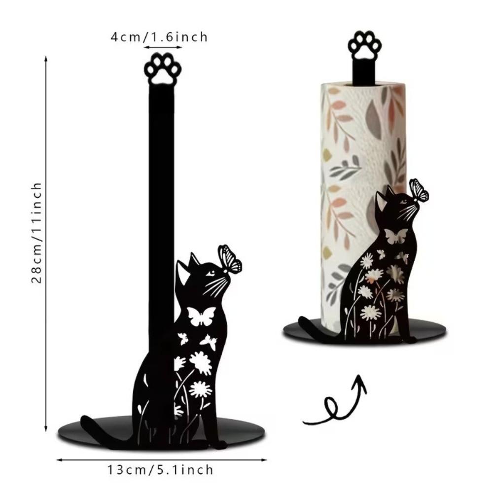 Roll Organizer Cartoon 2D Flat Cat Tissue Holder Sturdy Wooden Base Vertical Napkin Holder Decorative Kitchen Paper Rack Parties